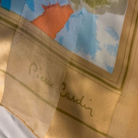 PIERRE CARDIN 100% silk BEIGE BLUE SCARF - Picture 5 of 8
